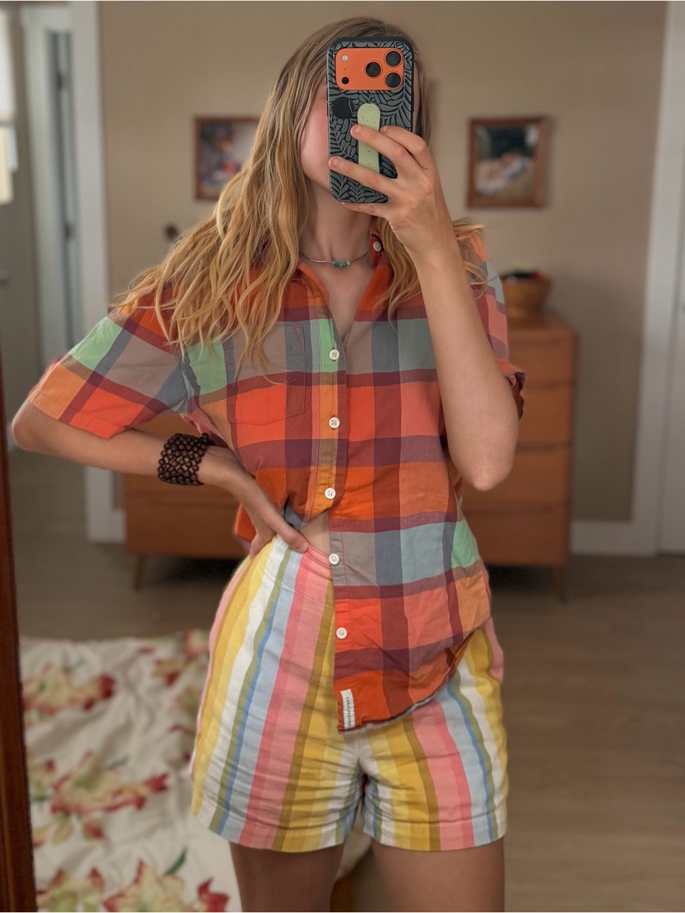Colorful Plaid Short-sleeve Button-up Shirt